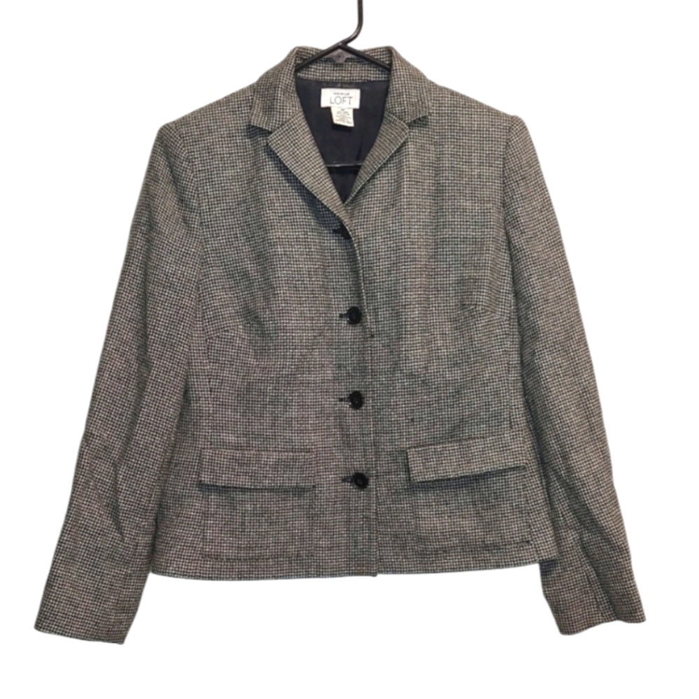 Ann Taylor Loft Women's Dark Gray Petite Wool Work Blazer Jacket Size 8 Petite